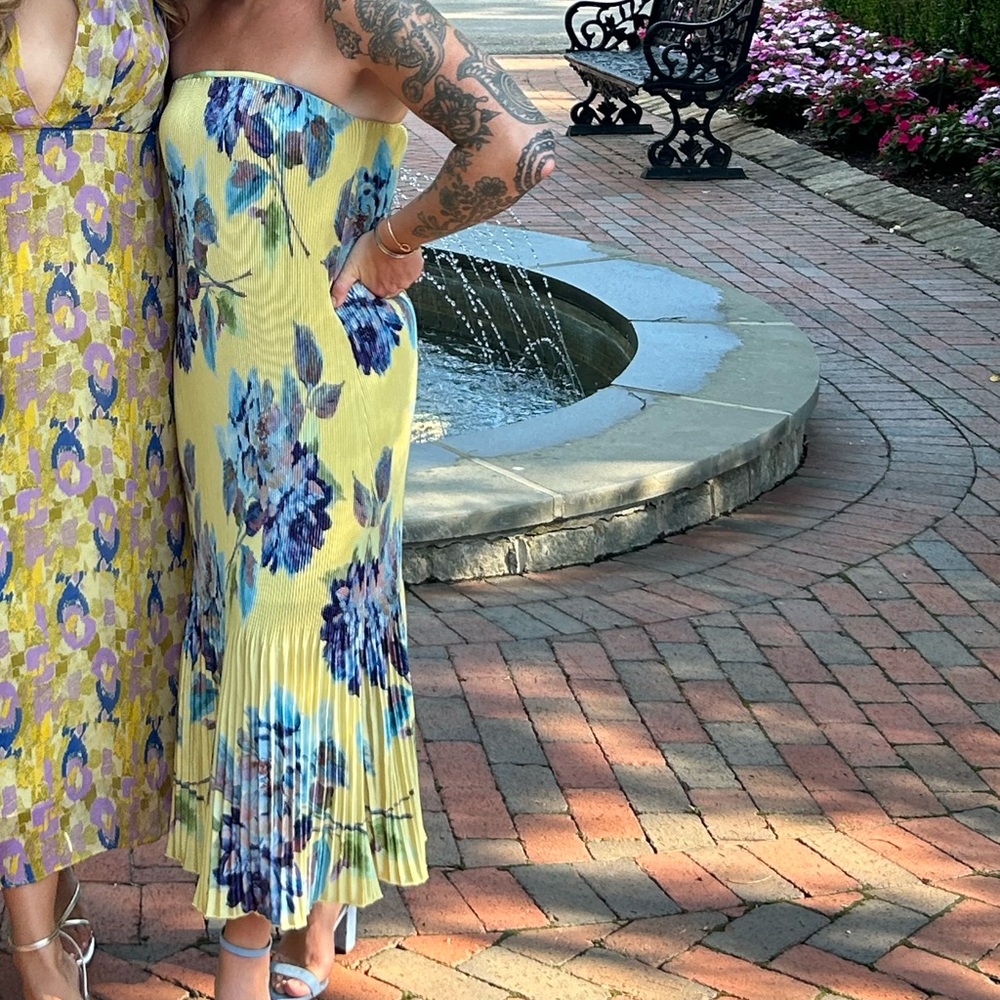 Floral Strapless Dress in Yellow by Abercrombie & Fitch